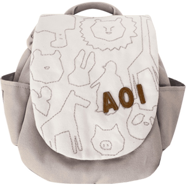 名入れベビーリュック お絵かきステッチ（どうぶつ刺しゅう・グレー）女の子におすすめ