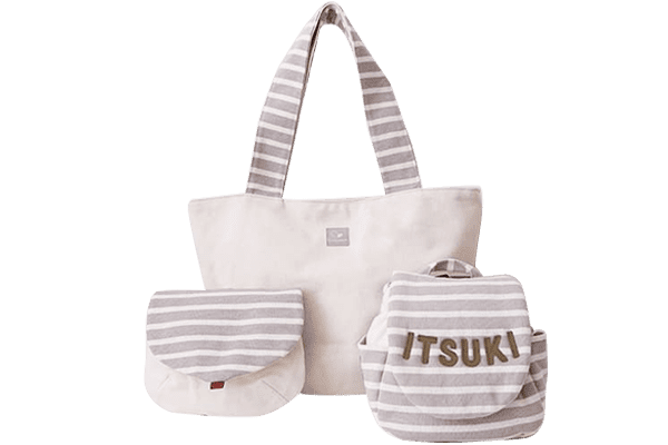親子で使える名入れベビーリュックとママトート・キッズショルダーの3点セット（ボーダー柄）