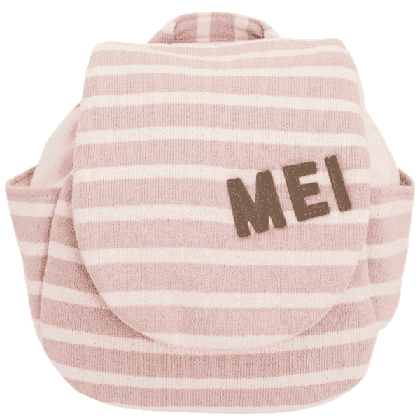 名入れベビーリュック（ボーダー・ベビーピンク）MEIの刺繍入り