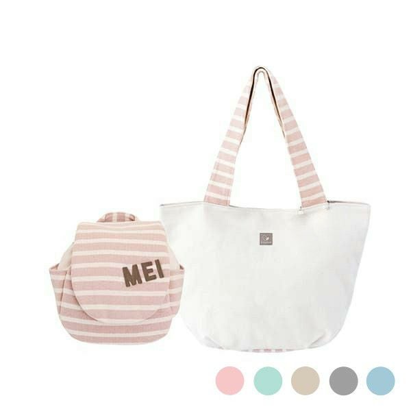 ベビーピンクストライプの親子おそろい名入れベビーリュック＆ママトートセット ─ 全5色カラーバリエーション一覧付き