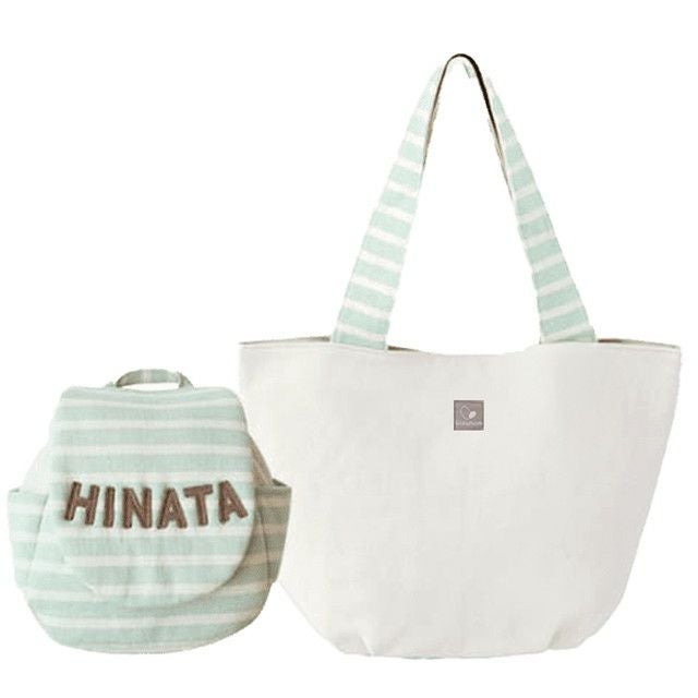 ミントグリーンストライプの名入れベビーリュック＆ママトート ─ 男女どちらにも爽やかなカラー